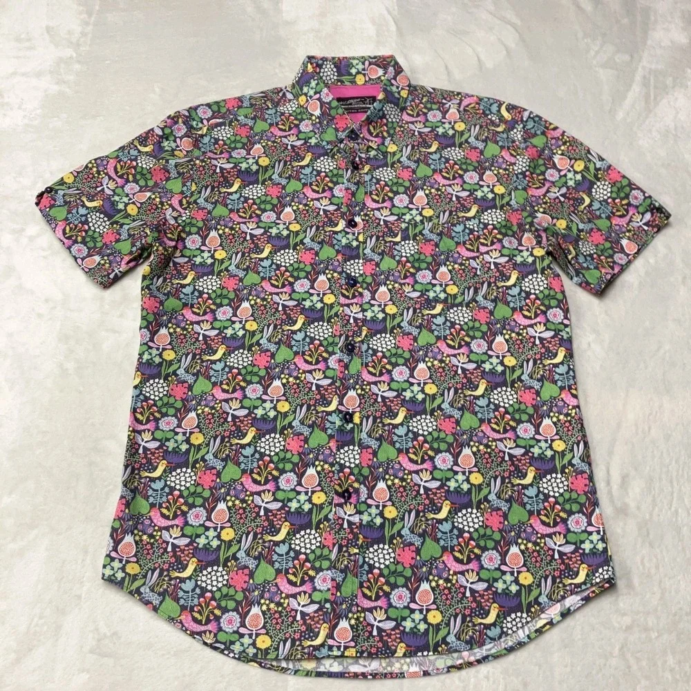 Lot of 2 Wil Stiles LIMITED EDITION Button Down Shirt Colorful Floral Mod Men XL